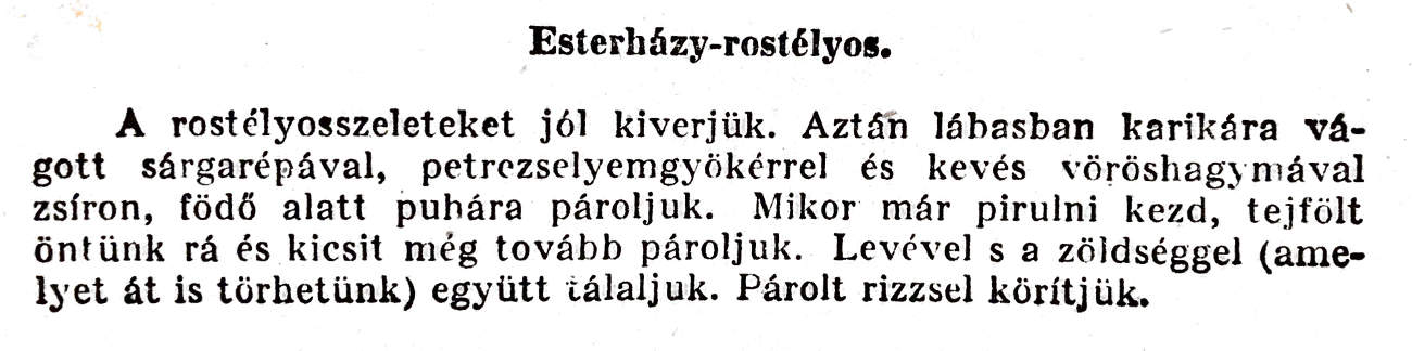 Eszterházy-rostélyos Magyar Elek, az Ínyesmester szerint