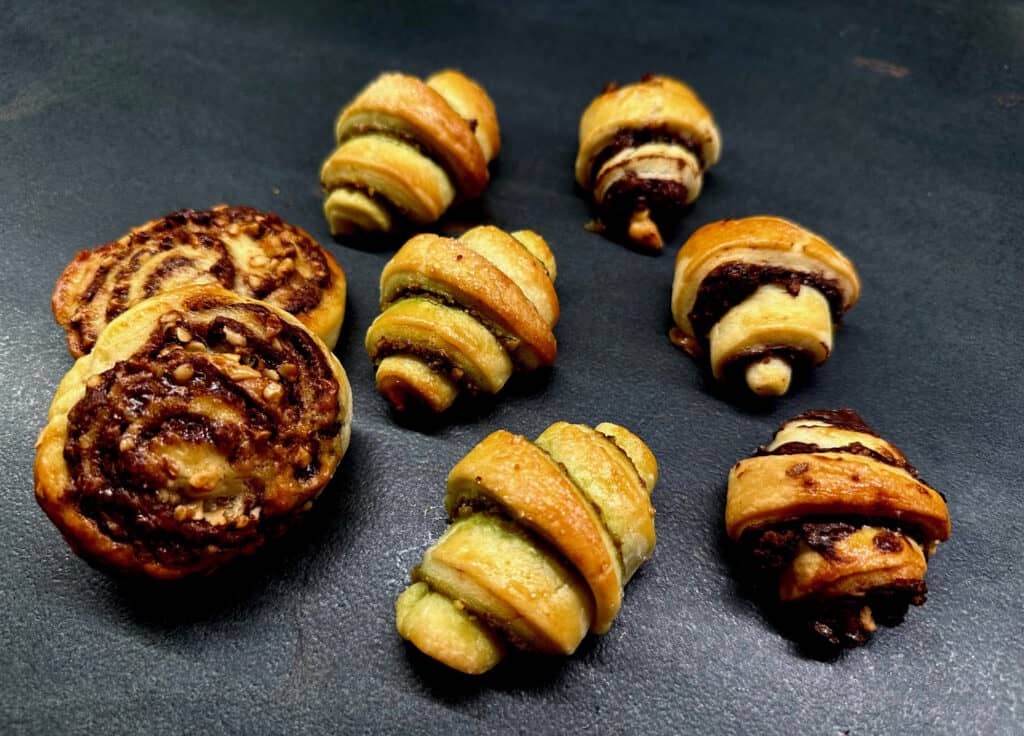 Csokis rugelach, pisztáciás rugelach